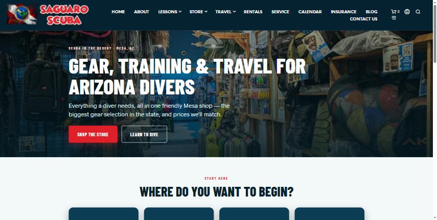 Saguaro Scuba website homepage