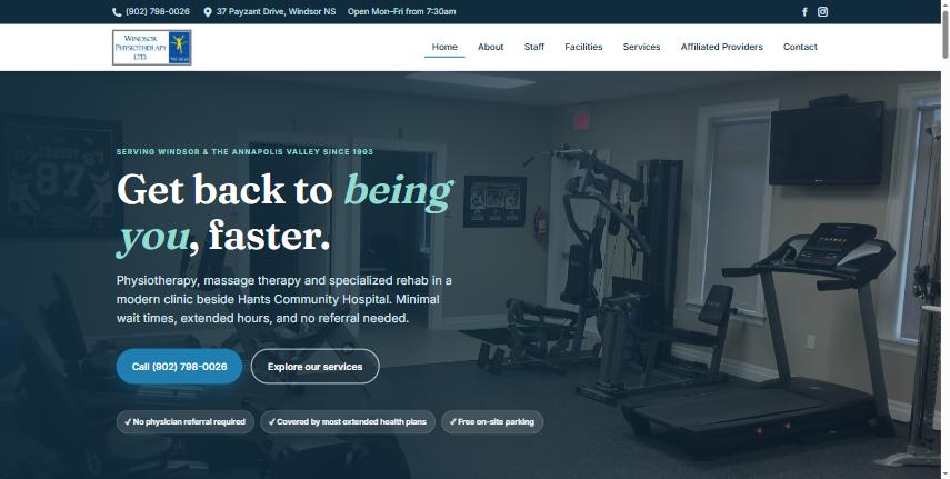 Windsor Physiotherapy website homepage