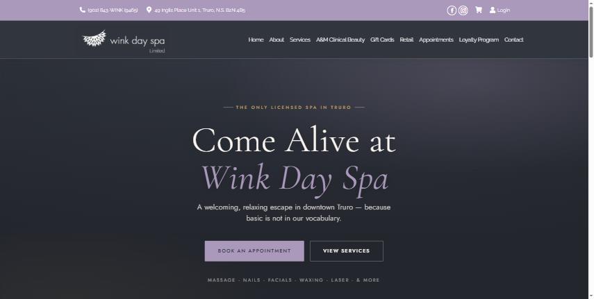 Wink Day Spa website homepage
